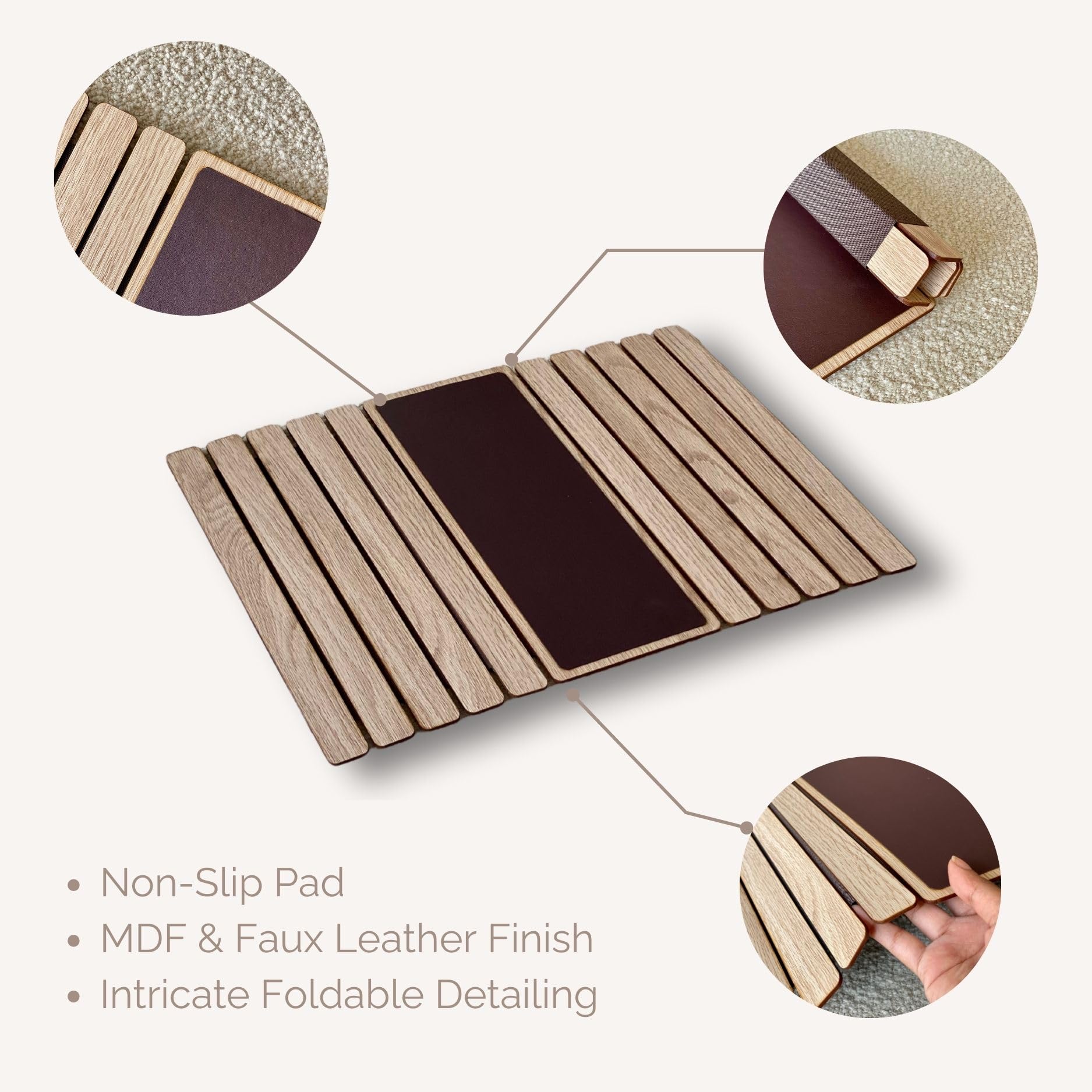 Mason Home Elm Sofa Armrest Tray - Cream Full Grain Bamboo Wood With Anti Slip Pad | Dining Tray | Home & Office Dcor | Furnitur